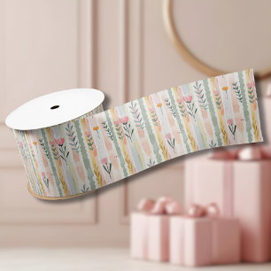 Ruban En Satin Rayures Florales Aquarelles Pastel Vintage