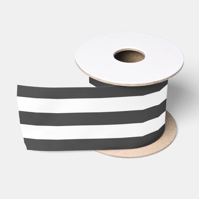 Ruban En Satin Rayures horizontales noires et blanches (Bobine)