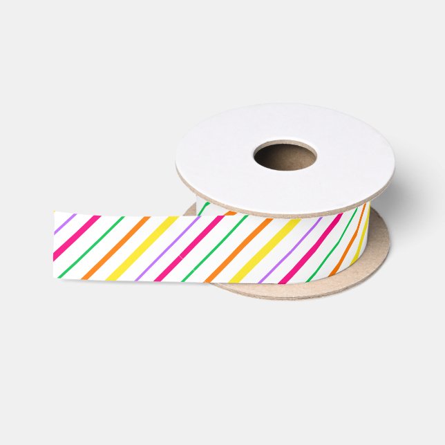Ruban En Satin Rayures Jaune Orange Vert Rose Tropical (Bobine)
