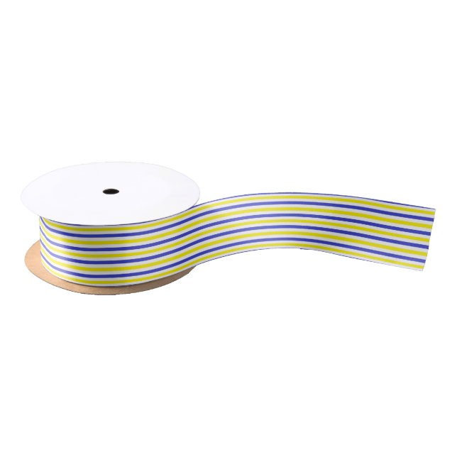 Ruban En Satin Rayures jaunes, blanches et bleues (Bobine)