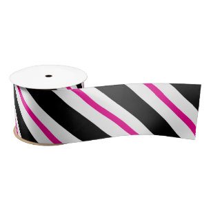 Ruban En Satin Rayures noires et fuchsia