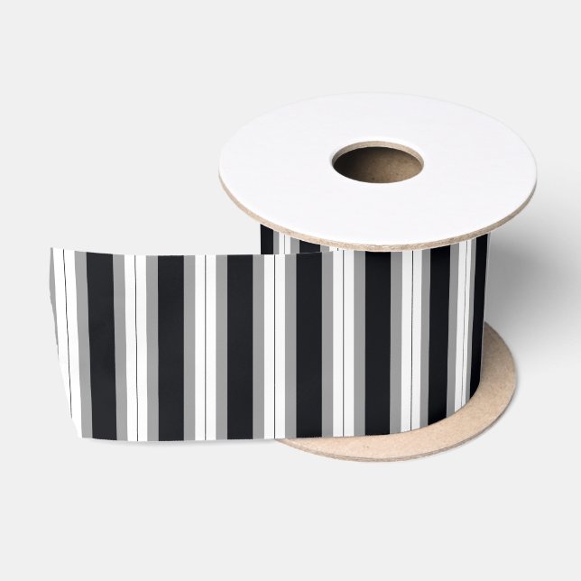 Ruban En Satin rayures noires, grises et blanches (Bobine)