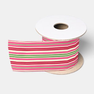 Ruban En Satin Rayures rose vert et ivoire