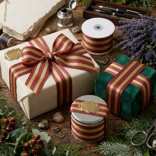Ruban En Satin Rayures rouges et or de Noël classique