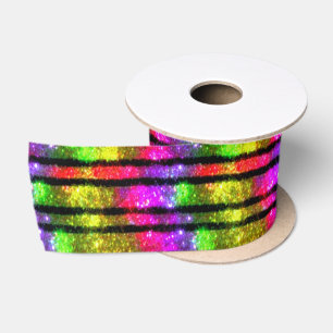 Ruban En Satin Rayures scintillantes arc-en-ciel néon