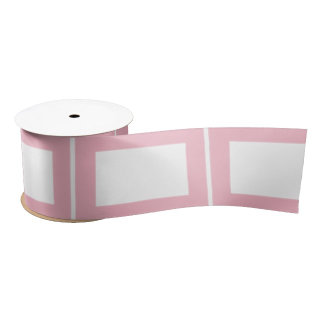 Ruban En Satin Rectangle de cadre rose et blanc (Bobine)
