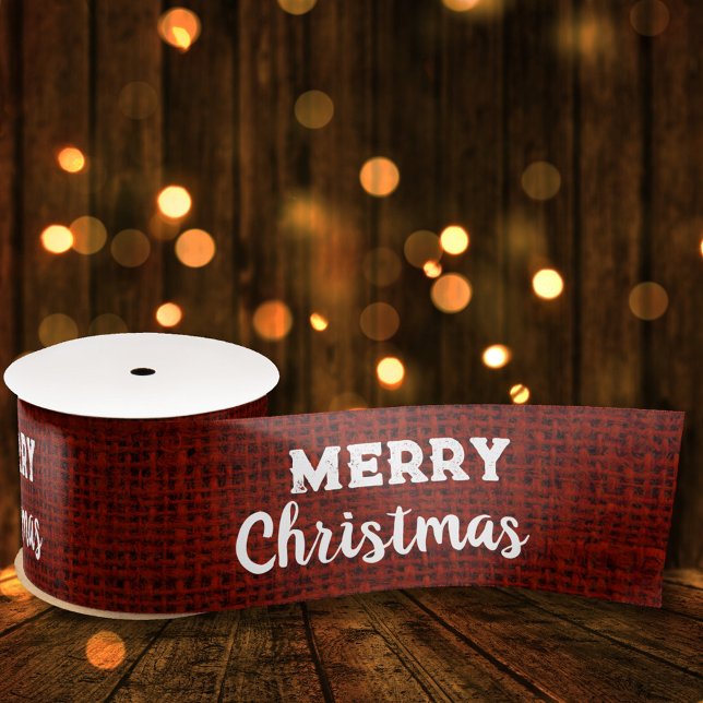 Ruban En Satin Red Burlap Fabric Étiquette Rustic Joyeux Noël (Créateur téléchargé)