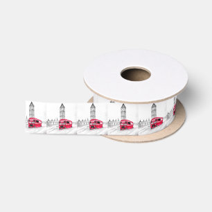 Ruban En Satin Red bus London aquarelle vintage Angleterre,