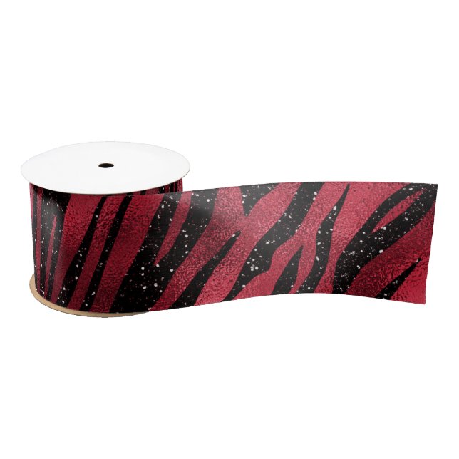 Ruban En Satin Red Glitter Glam Zebra Stripes Pattern (Bobine)