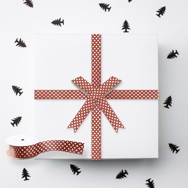 Ruban En Satin Red & Gold Super Retro Motif Noël (Créateur téléchargé)