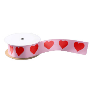 Ruban En Satin Red Heart Beat Pastel Rose