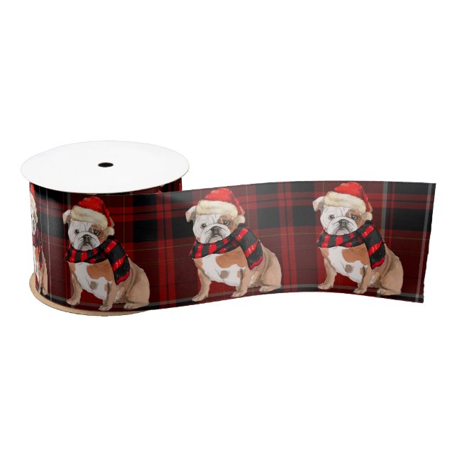 Ruban En Satin Red Plaid et English Bulldog Noël (Bobine)