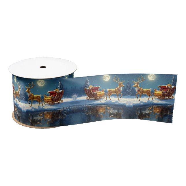 Ruban En Satin Reindeer Christmas Sleigh Holiday Satin (Bobine)