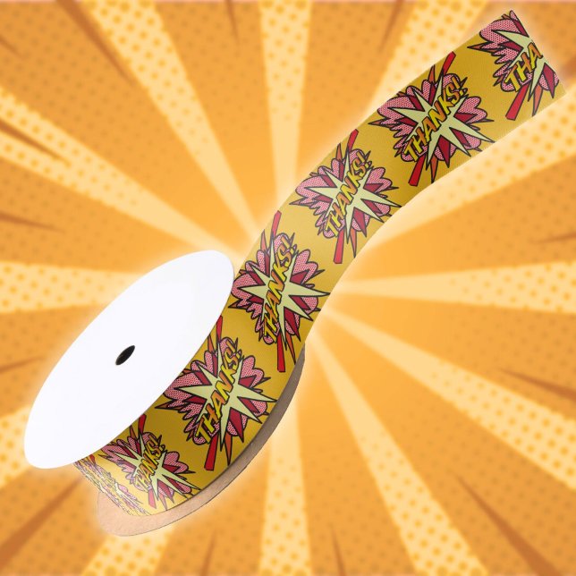 Ruban En Satin REMERCIEMENTS Amusant Moderne Merci (THANKS Fun Modern Comic Book Thank You Satin Ribbon)