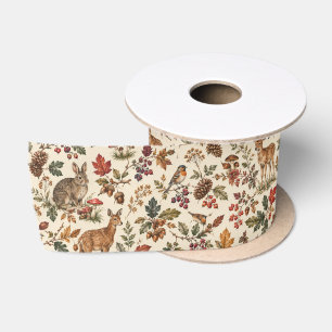 Ruban En Satin Renard Cerf Lapin Bois Vintage Automne