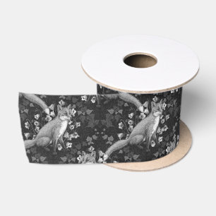Ruban En Satin Renard, fleur et lierre, monochrome, mur argenté