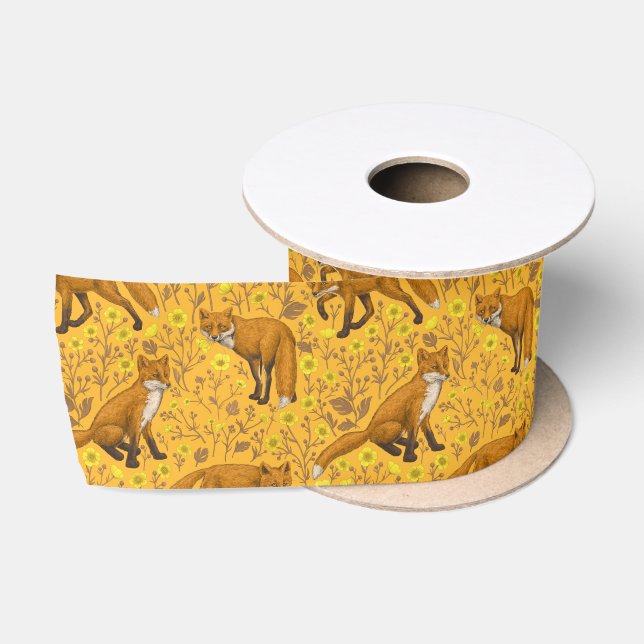Ruban En Satin Renards et papillons sur orange (Bobine)