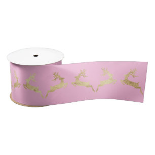 Ruban En Satin Renne d'or rose de décor de vacances de Noël