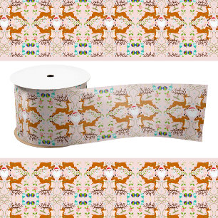 Ruban En Satin Rennes de Noël Motif sans couture rose