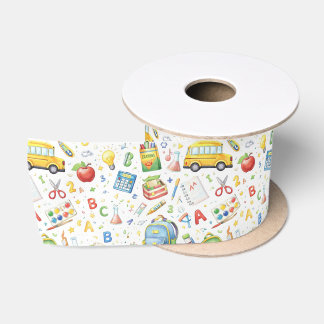 Ruban En Satin Retour au plaisir de l'école – Motif aquarelle pou