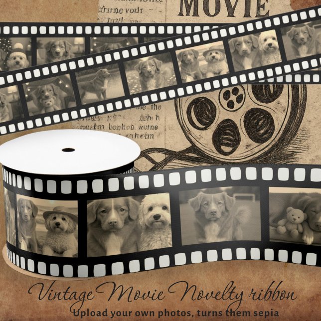Ruban En Satin Retro Film Strip Personnalisé do-it-yourself 10 Im (Retro Film Strip Personalized DIY 10 Images Sepia Satin Ribbon by Ricaso. turns your photos sepia)