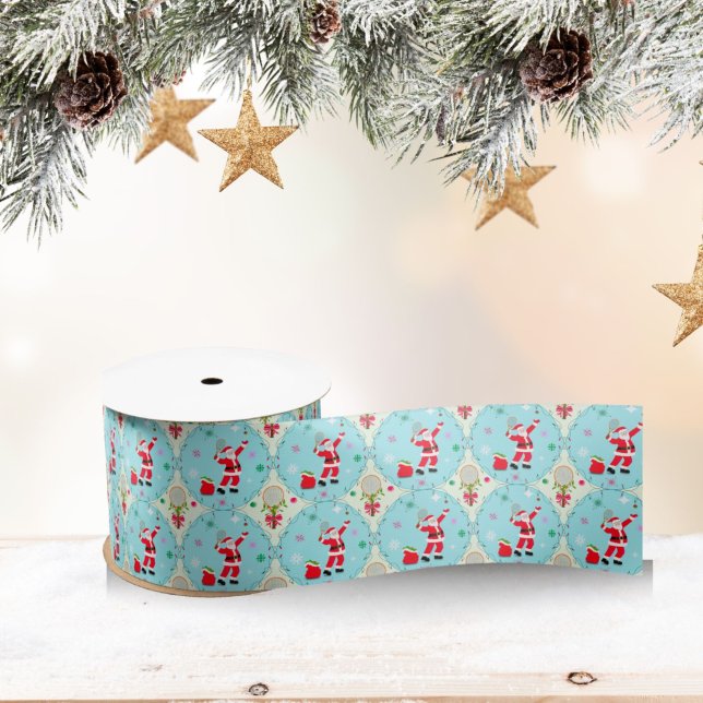 Ruban En Satin Retro Père Noël Jouer Tennis Ogee Motif (Créateur téléchargé)