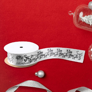 Ruban En Satin Rétro Père Noël Vintage Traîneau Renne Blanc