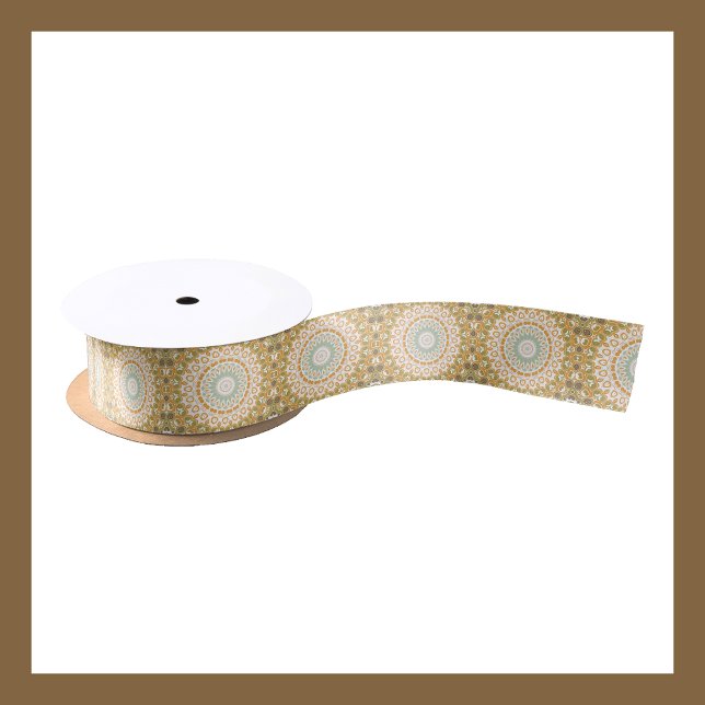 Ruban En Satin Retro Sunrise Mandala en Orange, Vert et Brown (Créateur téléchargé)