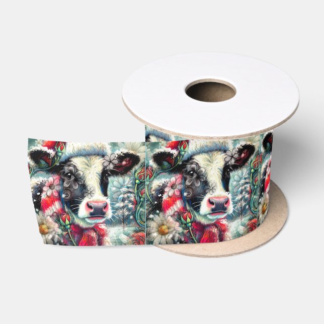 Ruban En Satin Rêve de vache de temps plus chauds découpage flora (Bobine)