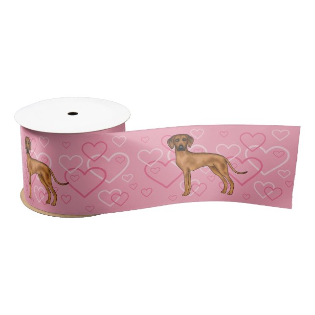 Ruban En Satin Rhodesian Ridgeback Chien Love Coeur Motif rose (Bobine)