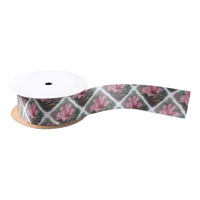 RUBAN EN SATIN RIBBON FLEUVE HIBISCUS ROSE (Bobine)