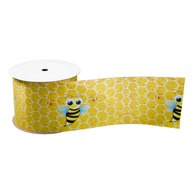 Ruban En Satin Ribbon jaune abeille et bosse (Bobine)