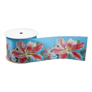 Ruban En Satin Ribbon Satin rouge floral rouge Aquarelle Lily