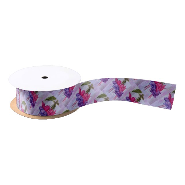 RUBAN EN SATIN RIBON FLEUVE ROSE ET PURPLE FUSCHIE (Bobine)