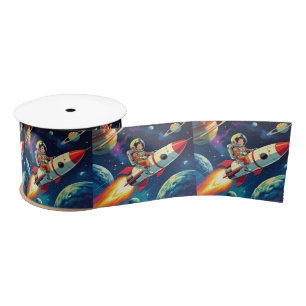 Ruban En Satin Roquettes mignonnes en astronaute spatiale Anniver
