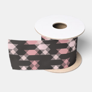 Ruban En Satin rose blanc et gris géométrique