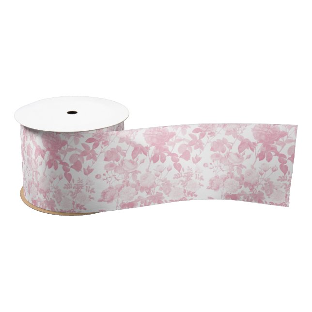 Ruban En Satin Rose blanc rose Chinoiserie Motif (Bobine)