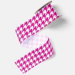 Ruban En Satin Rose Chaude et Damier Blanc