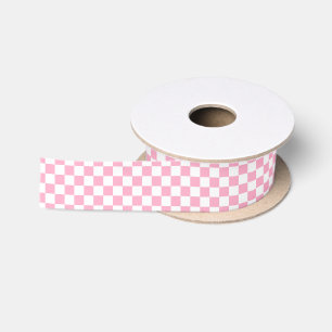 Ruban En Satin Rose Checkered et blanc