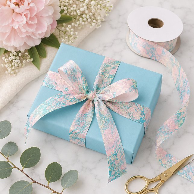 Ruban En Satin Rose chic et marbre bleu (Créateur téléchargé)