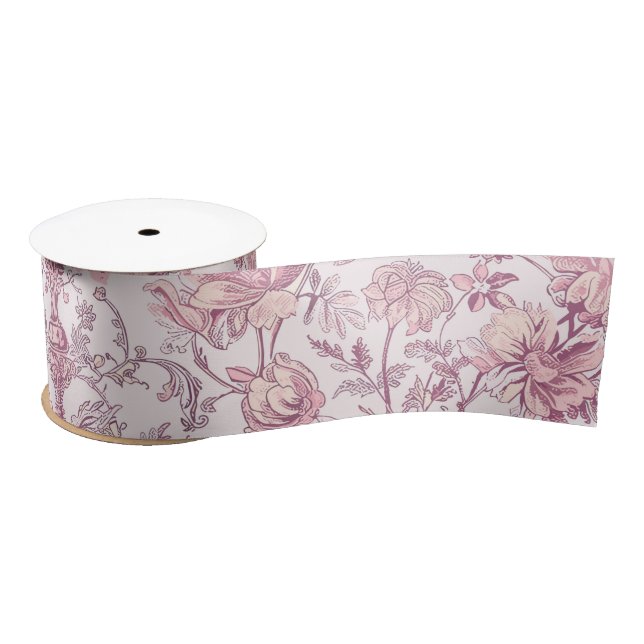Ruban En Satin Rose clair mauve chinoiserie (Bobine)