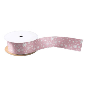 Ruban En Satin Rose en pastel de Noël de motif élégant de floc