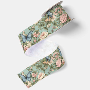 Ruban En Satin Rose et bleu floral papillon le plus doux
