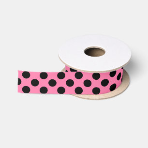 Ruban En Satin Rose et noir à pois 