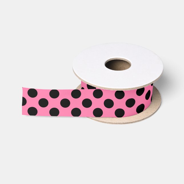 Ruban En Satin Rose et noir à pois  (Bobine)