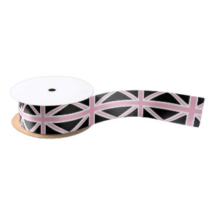 Ruban En Satin Rose et noir BRITANNIQUES de drapeau d'Union Jack