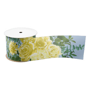 Ruban En Satin Rose floral jaune clair et bleu pâle Mariage