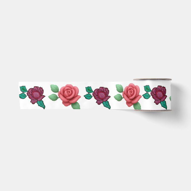 Ruban En Satin Rose florale rouge élégante  (Devant)