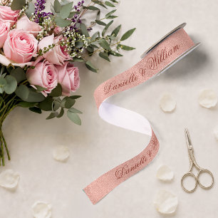 Ruban En Satin Rose Gold Rose Élégant Calligraphie Paillettes Mar