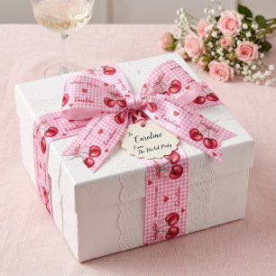 Ruban En Satin Rose personnalisée à carreaux roses et cerises pou